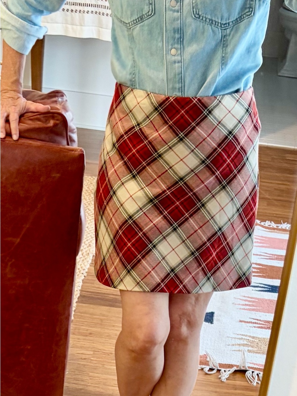 Plaid A-Line Mini Skirt in Red and Cream